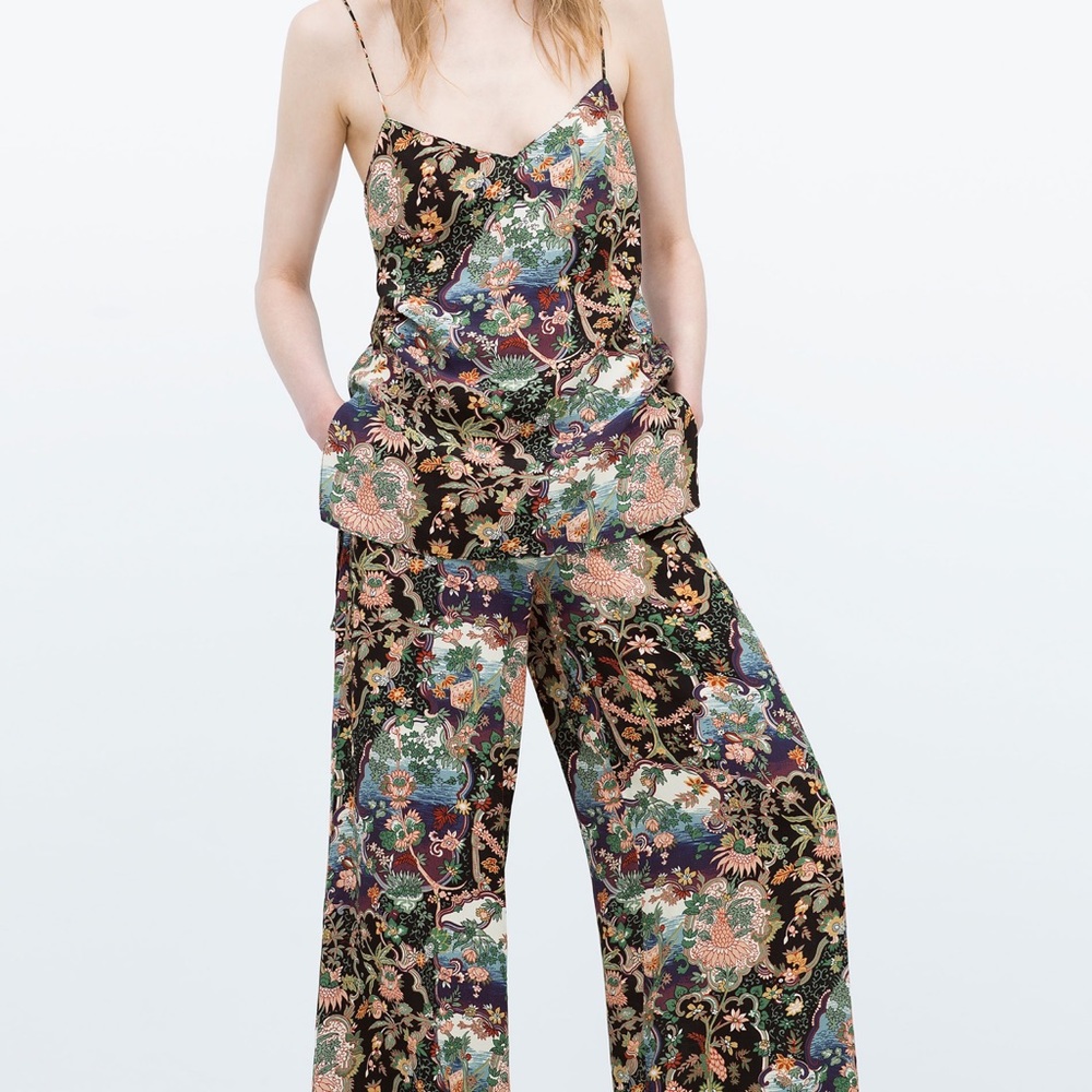 NWOT Zara Floral Print Wide Leg High Waist Pants Flowy